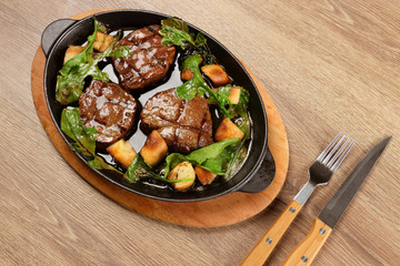 Delicious Steak Meat with Butter in the Fry Pan