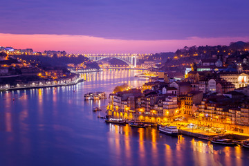 Porto, Portugal old city skyline from across the Douro River, beautiful urban landscape, a popular destination for travel to Europe