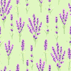 Fototapeta premium Lavender flowers seamless pattern. Watercolor natural illustration of Provence herbs