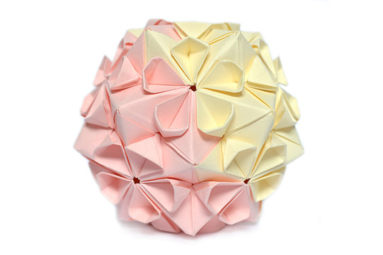 Modular origami, cherry blossom, on white background