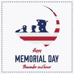 Happy memorial day. Greeting card with flag and soldier. National American holiday event. Flat Vector illustration EPS10