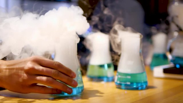 Flask with liquid nitrogen in slow motion