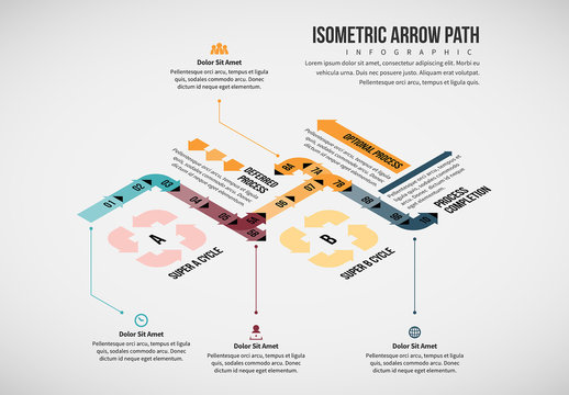 Isometric Overlapping Arrow Path Infographic Layout 