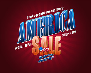Holiday background with 3d texts and national flag colors for Fourth of July, American Independence day, sales, commercial events; Vector illustration