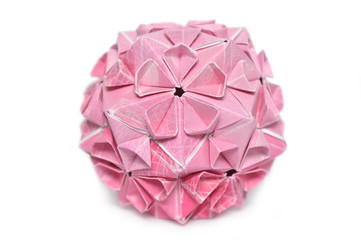 Modular origami, cherry blossom, on white background