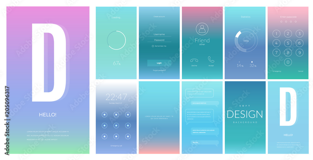 Wall mural modern ui screen design for mobile app with web icons.