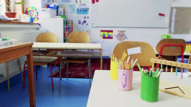 Props on the desk in a classroom at school.