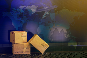 Online shopping concept of cardboard boxes packing on notebook keyboard. business ideas about...