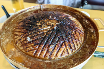 dirty barbecue pan after eat