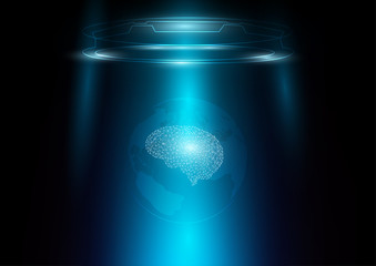 Abstract digital and technology background. Hologram of the futuristic Artificial Intelligence and world communication.