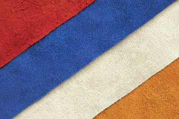 texture of multicolored suede in the form of stripes patches