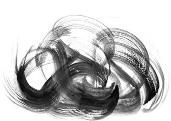 Abstract brush strokes and splashes of paint on white paper. Watercolor texture for creative wallpaper or design art work, black and white colors.