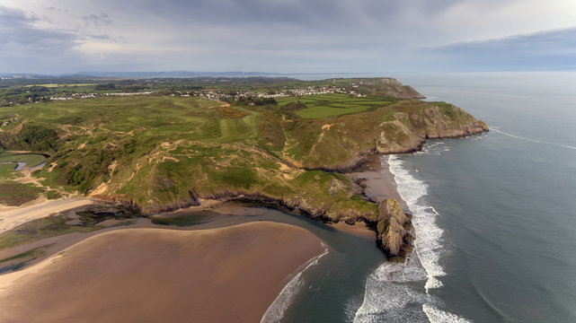 Three Cliffs Bay and Pobbles Bay
Aerial view of Three Cliffs Bay and Pobbles Bay on the Gower peninsula, Swansea, South Wales, UK
