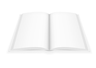 Vector realistic image (layout, mock-up) of an open hardcover book with white blank pages. View in perspective. The image is created using a gradient mesh. Vector EPS 10.