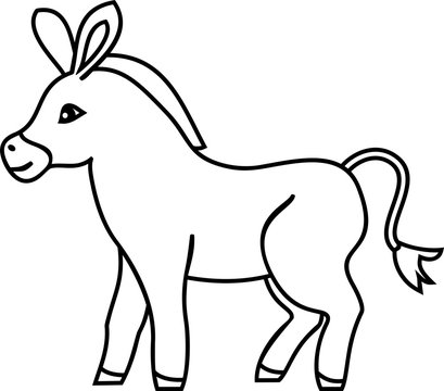 Coloring page. Cute cartoon donkey