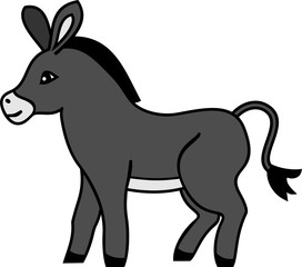 Cute cartoon gray donkey on white background
