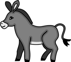 Cute cartoon gray donkey on white background