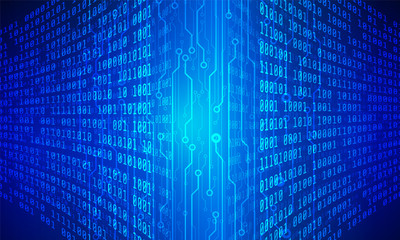 Fototapeta premium Blue Technology Decoder And Encoder Binary Number Code Vector Background. Abstract Circuit Board With Security Digital Communication Concept Illustration.
