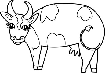 Coloring page. Cute cartoon cow with spots
