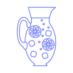 Summer cocktail in a high pitcher with lemon, ice cubes and air bubbles. Line art style.