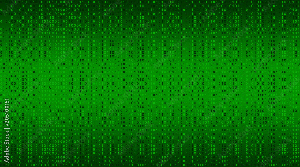 Poster 01 or binary data on the computer screen isolated on green background, 3d illustration