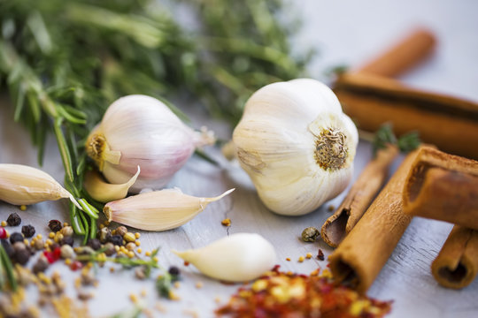 Garlic with spices and herbs