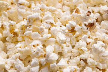 Closeup of popcorn, textured background