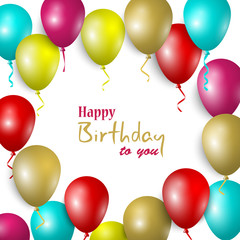 Birthday card with colorful balloons in background template