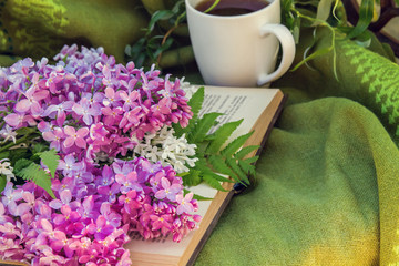 lilac, books and a Cup of tea