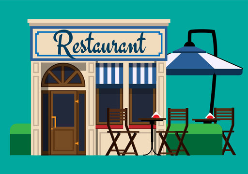 Restaurant. The Facade Of The Restaurant In A Flat Style. Vector Illustration Eps10 File