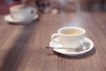 relaxing moment, refreshing with a drink of a cup of coffee on wooden table