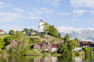 Werdenberg, See, Schloss, historische Häuser, Altstadt, Altstadtäuser, Weinberg, Spazierweg, Stadt, Seeufer, Uferweg, Frühling, Sommer, Schweiz