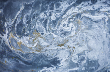 Marble abstract acrylic background. Blue marbling artwork texture. Agate ripple pattern.