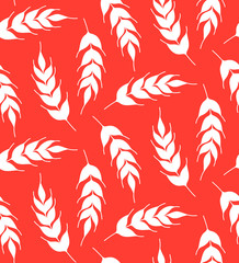 Fototapeta na wymiar Rye silhouettes on red background seamless vector pattern