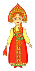 Russian beauty in traditional clothes and hat wonman character vector
