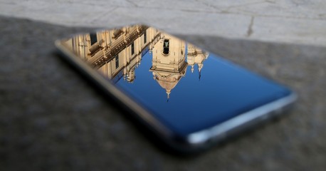 Noto , Sicilia , Riflesso , Smartphone , Chiesa , Schermo