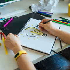 woman designer working at home. workplace. ideas