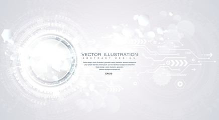 Technology background and abstract digital tech circle with various technological elements. Vector illustration. EPS 10.