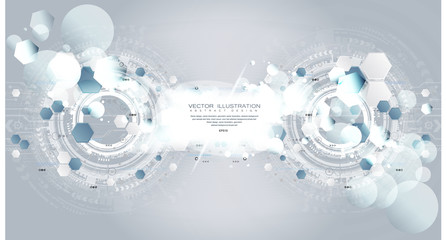 Technology background and abstract digital tech circle with various technological elements. Vector illustration. EPS 10.