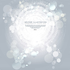 Technology background and abstract digital tech circle with various technological elements. Vector illustration. EPS 10.