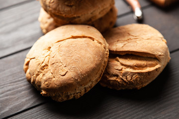 Homemade buns on dark background