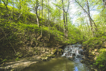 Naklejka premium Small waterfall on a creek. Moscow region, Russia