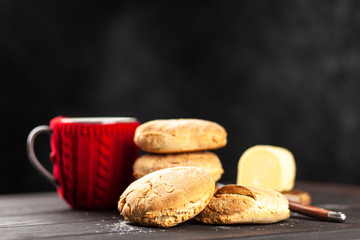 Homemade buns on dark background