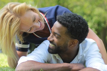 Beautiful happy love couple in the park