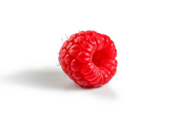 Single raspberry isolated on white background.