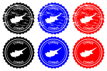 Cyprus - rubber stamp - vector,Republic of Cyprus map pattern - sticker - black, blue and red