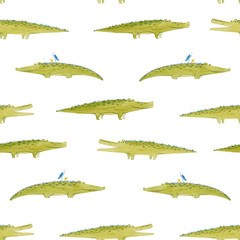 Obraz premium Watercolor crocodile vector pattern