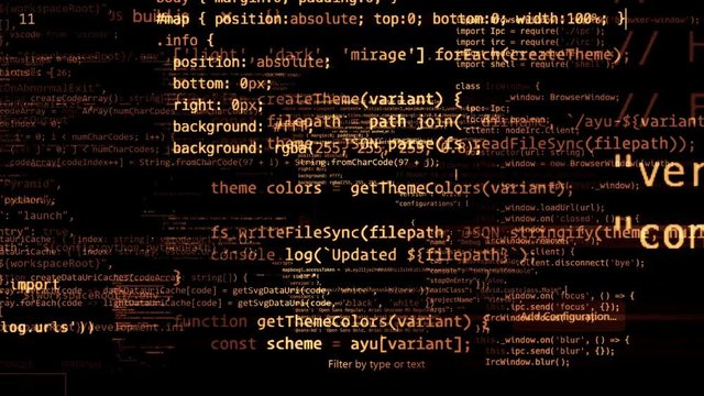 Blocks of abstract program code are written and moved in the virtual space. The camera flies through the computer code. looped 