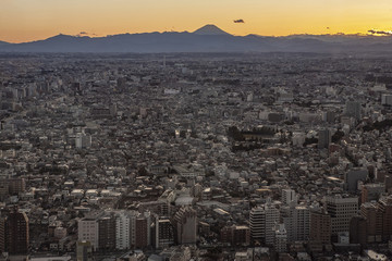 panorama tokyo grattacielo tramonto fuji