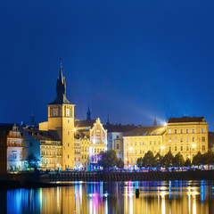 Fototapeta premium Night panoramic view of Prague cityscape, Czech Republic